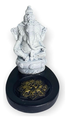 Incensário Mini Oval Ganesh Sentado Branco E Preto 5cm