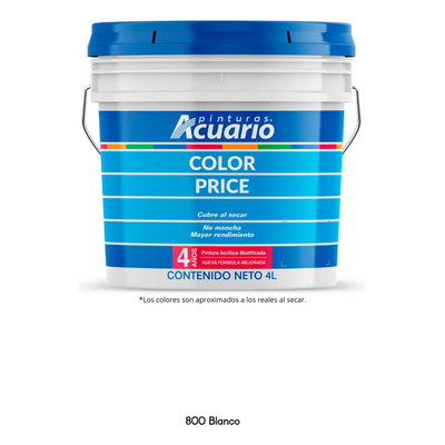 Galon De Pintura Vinilica Acrilica Modificada Lavable Acuario Color Price 4lt Color Blanco | Envío gratis