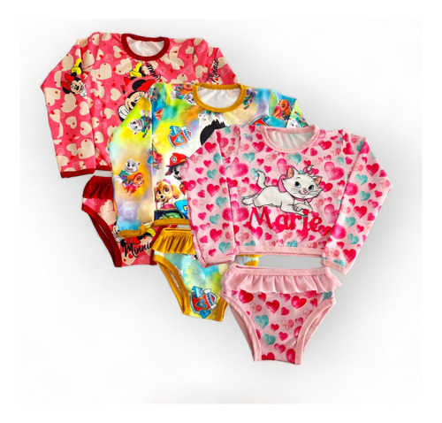 Kit 7 Conjunto Blusa Uv 50 Infantil Verão Personagem Atacado