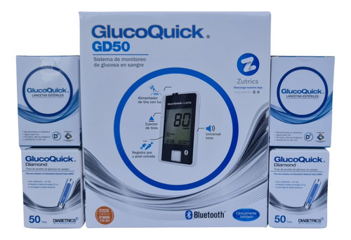 Combo Glucometro Con 100 Tiras 100 Lancetas Glucoquick Gd50