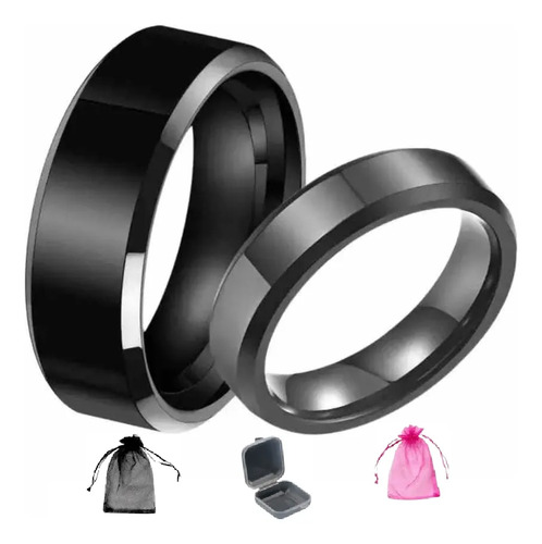 Par Anillos Clásicos Titanio Negro 2 Pza Compartir En Pareja