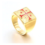 Anillo Color Oro Caballero Templario Acero Inoxidable Hombre