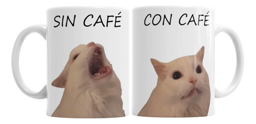 Tazas Ceramica Importada Meme Sin Café Con Cafe Gato