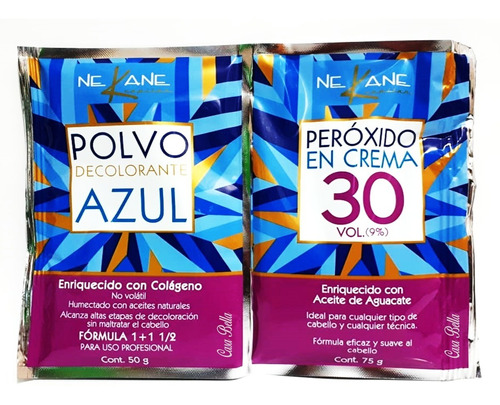 Decolorante Polvo Azul Con Colageno Sobre + Peroxido 30 Vol