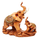 Elefante Tono Madera Duo Decoración Ganesha Prosperidad