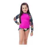 Camisa Uv +50 Feminina Infantil Manga Longa Estampada