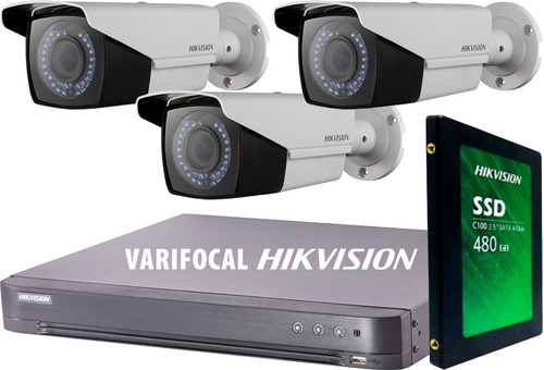 Kit Seguridad Hikvision Dvr 4 +1tb + 3 Camaras 2mp Varifocal
