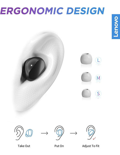 Lenovo Verdadero Wireless Auriculares Bluetooth 5.0 Ipx5 Con