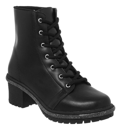 Bota Coturno Tratorado Feminino Strass Cano Curto Blogueira