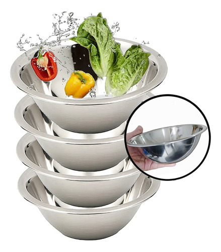 Kit 4 Tigelas Inox Bowls 20cm Vasilha Salada Cumbuca Petisco