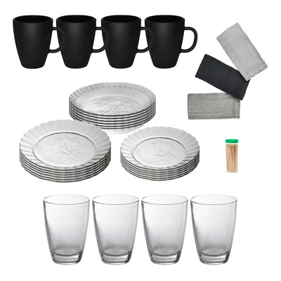 Juego Vajilla 24 Piezas Set De Platos Vasos De Vidrio Durax Vidrio Orquídea