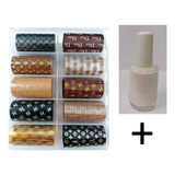 Caja Set Foil Para Uñas Moda Marcas 10tiras + Pegamento Foil