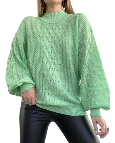 Sweater Tramado Manga Globo Modelo Oversize Amplio