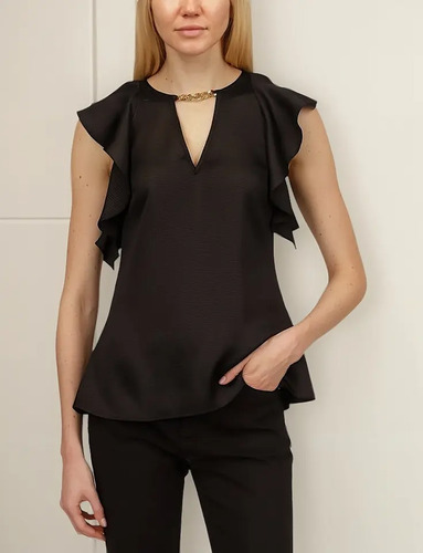Blusa Michael Kors Top Satin Ruffle Negro Mujer Mf240ew4lw