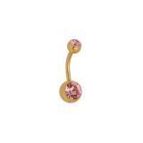 Piercing Umbigo Banana Bell Titânio Dourado Pedra Pink