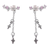 Aros De Flor Cerezo Plata 925 Rosada Flores Mujer Colgante