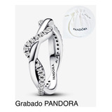 Anillo Ola Brillante Compatible Marca Pandora,plata+bolsa