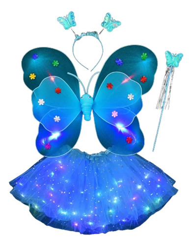 4 Pzs Alas De Mariposa Para Niña Vestido Corto De Ballet Led