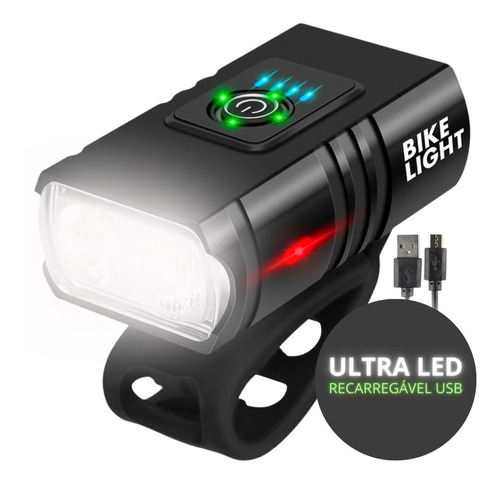 Farol Para Bicicleta Luz Led A Prova D'agua Usb Recarregavel