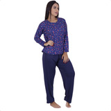 Pijama Feminino Manga Longa Comprido Estampado Inverno Frio