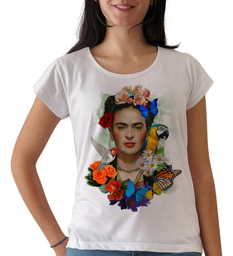 Remera Frida Kahlo 4 Mujer Manga Corta Blanca Purple Chick