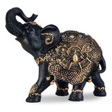 Elefante Indiano Escultura Resina Preto Sorte Decorativo G
