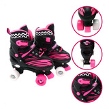 Patins Menina Rosa Quad Kit Proteção Tamanho 30 A 33 Unitoys