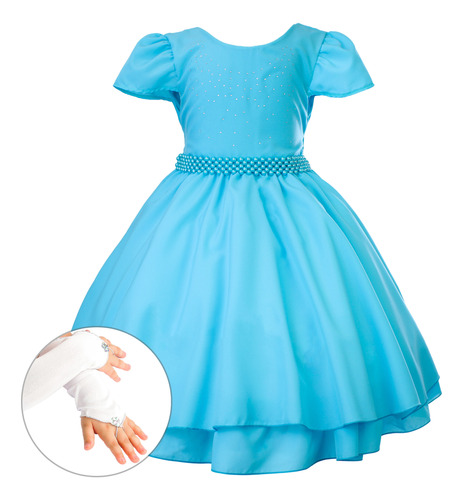 Vestido Tiffany Azul Festa Infantil Juvenil Formatura Luvas