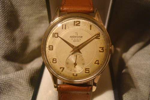 Distinguido Reloj Handor Antiguo 1955 Oro Plaque 18k Unico!!
