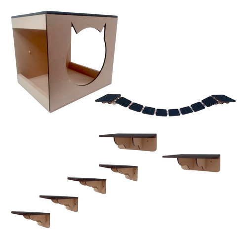 Kit Play Playground Gato Com Nicho Box Ponte Suporte Degraus