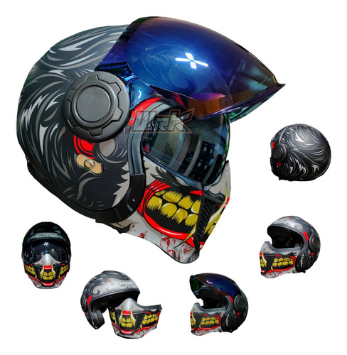 Casco Moto Negro Rojo Xtrong Alien Ece Dot Retro Chopper