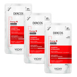 Kit 3 Dercos Vichy Energy+ Refil Shampoo Antiqueda 200g