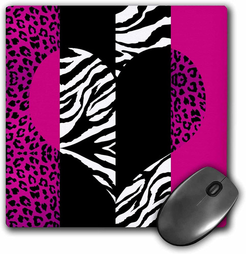 Mouse Pad Rosa Corazon Animal Print 8 X 8 Pulgadas