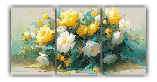 120x60cm Set 3 Cuadros Composición Armónica Amarillo Y Tea