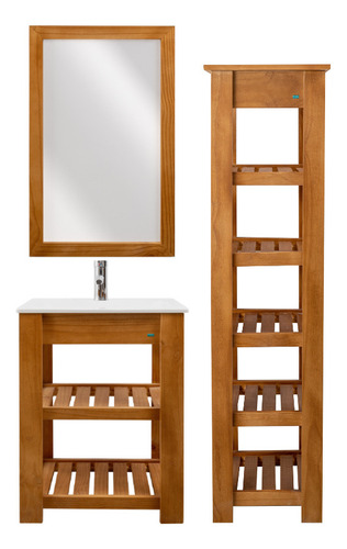 Combo Baño Vanitory 60 Tolva Organizador Bacha Madera Maciza