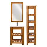 Combo Baño Vanitory 60 Tolva Organizador Bacha Madera Maciza