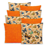 Kit 8 Capa De Almofada 40 X 40 C/ Zíper Estampada E Lisa Borboletas Cáqui/laranja