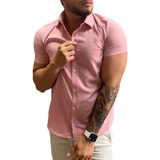 Blusa Social Masculina Manga Curta Slim Fit Pronta Entrega