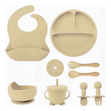 Kit Introdução Alimentar Silicone Colher Prato Babador Bebê 