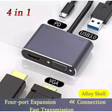 Adaptador 4en1 Tipo C A Hdmi Y Vga+ Usb 3.0+ Hub Tipo C