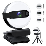 Webcam With Microphone, 2k Pc Camera Webcam With Ring Light