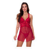 Camisola Sensual Em Renda Transparente Com Bojo + Calcinha