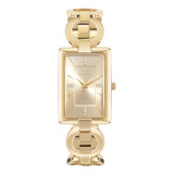 Relogio Technos Feminino Dourado Quadrado Elos Com Strass 