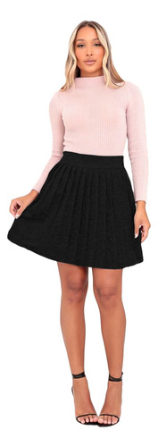 Saia Curto Tricot Modal Mousse Prega Plissada Colegial