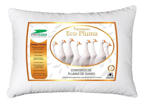 Travesseiro Conforto Eco-pluma Vestcasa Plumas De Ganso 50x70cm Cor Branco