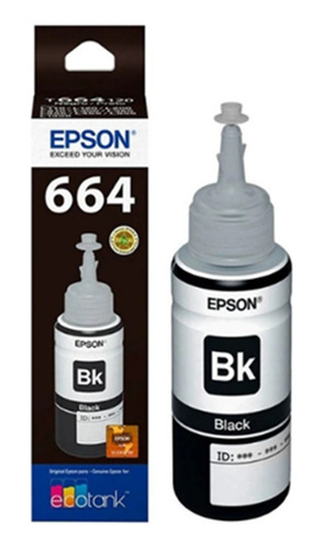 Botella Epson Ecotank T664 Negra Serie L 70ml 6500 Páginas