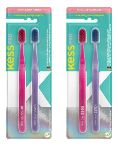 Kit Escova Dental Extra Macias Kess Pro Belliz Rosa/roxo