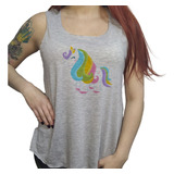 Musculosa Acampanada Unicornio Con Pelo Largo De Colores