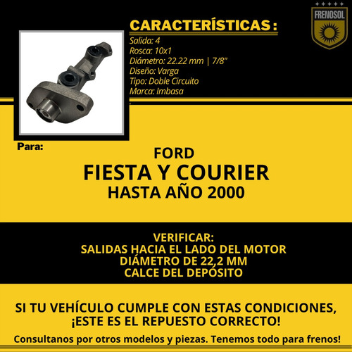 Bomba De Freno Doble Circuito Para Ford Fiesta 1.3 / Courier Foto 4