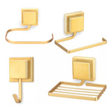 Kit Acessórios Para Banheiro Lavabo 4 Peças Luxo Dourado 3m